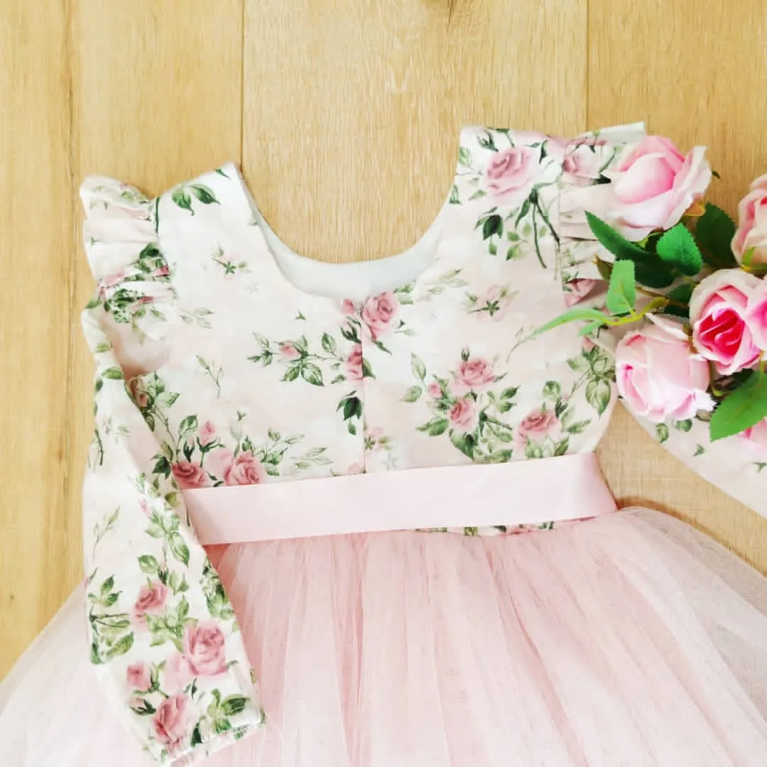 Long Sleeve Peach Blossom Tutu Dress
