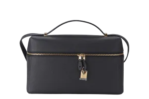 LORO PIANA EXTRA BAG L27 NAVY BLUE (W000) TEXTURED CALFSKIN GOLD HARDWARE WITH DUST COVER AND BOX