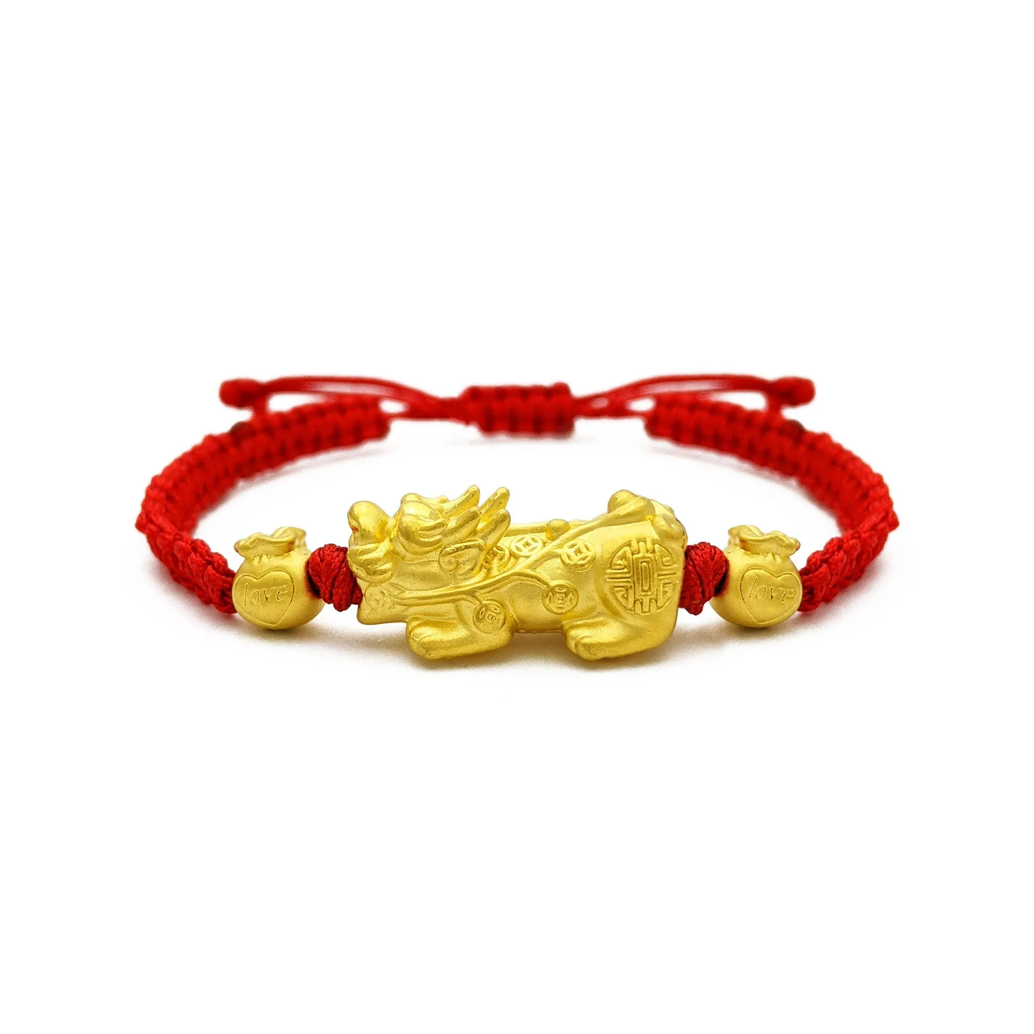 Love and Prosperity Pixiu Red String Bracelet (24K)