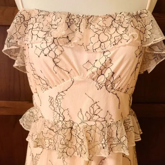 Lovers and Friends Revolve Adaline Mini Dress in Soft Blush Lace Prom Dress