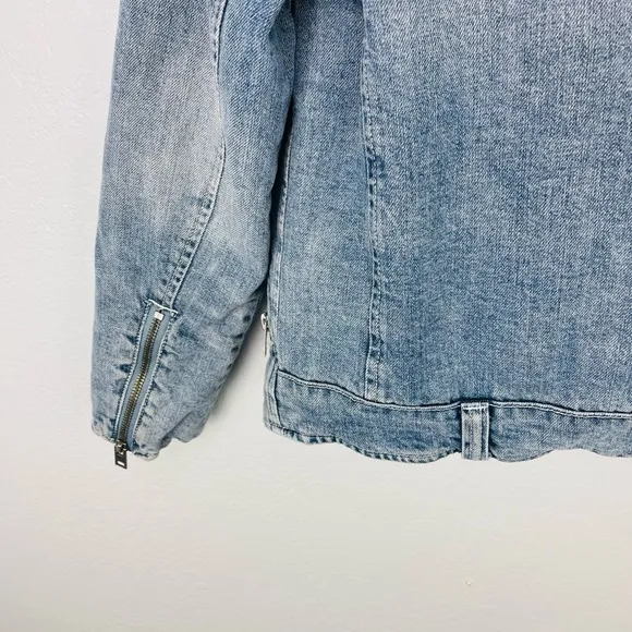 Lucky Brand Moto Fur Denim Jacket Sherpa Sherling Soft Cream Lining