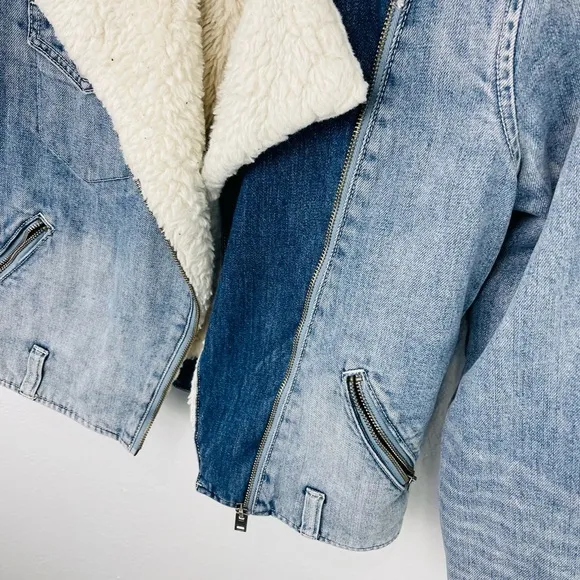 Lucky Brand Moto Fur Denim Jacket Sherpa Sherling Soft Cream Lining