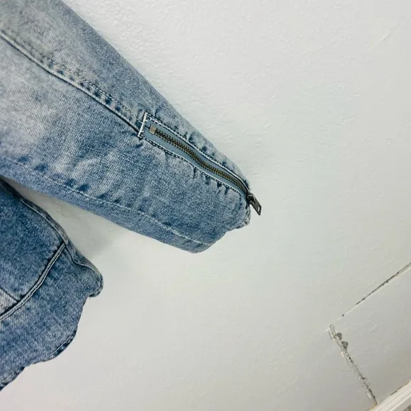 Lucky Brand Moto Fur Denim Jacket Sherpa Sherling Soft Cream Lining