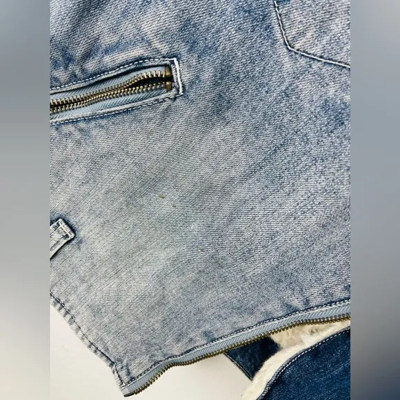Lucky Brand Moto Fur Denim Jacket Sherpa Sherling Soft Cream Lining