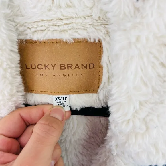 Lucky Brand Moto Fur Denim Jacket Sherpa Sherling Soft Cream Lining