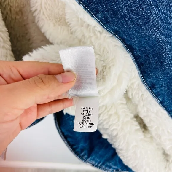 Lucky Brand Moto Fur Denim Jacket Sherpa Sherling Soft Cream Lining