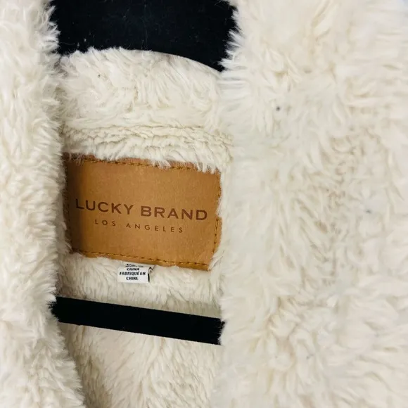 Lucky Brand Moto Fur Denim Jacket Sherpa Sherling Soft Cream Lining