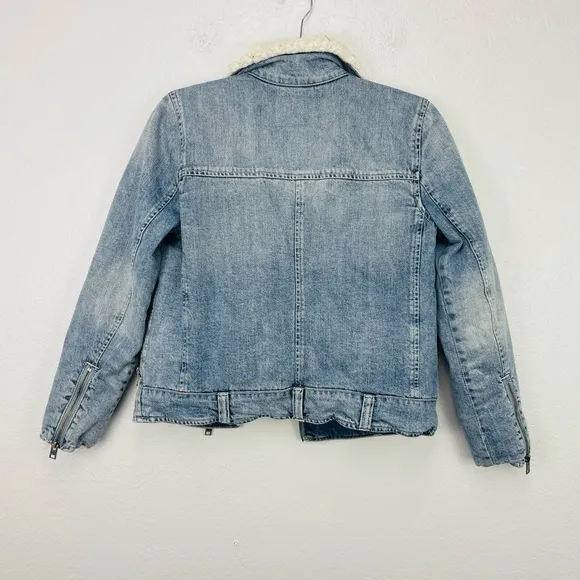 Lucky Brand Moto Fur Denim Jacket Sherpa Sherling Soft Cream Lining