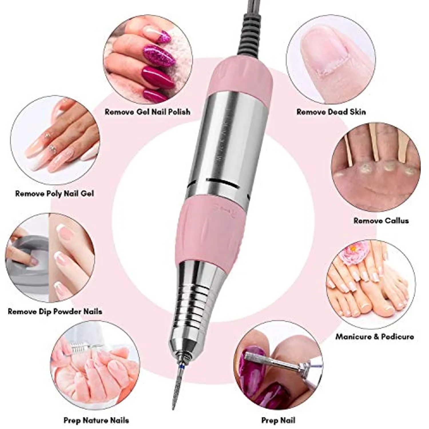 Makartt Geneviere Electric Nail Drill Machine with Gold Carbide Nail Drill Bit Set Bundle