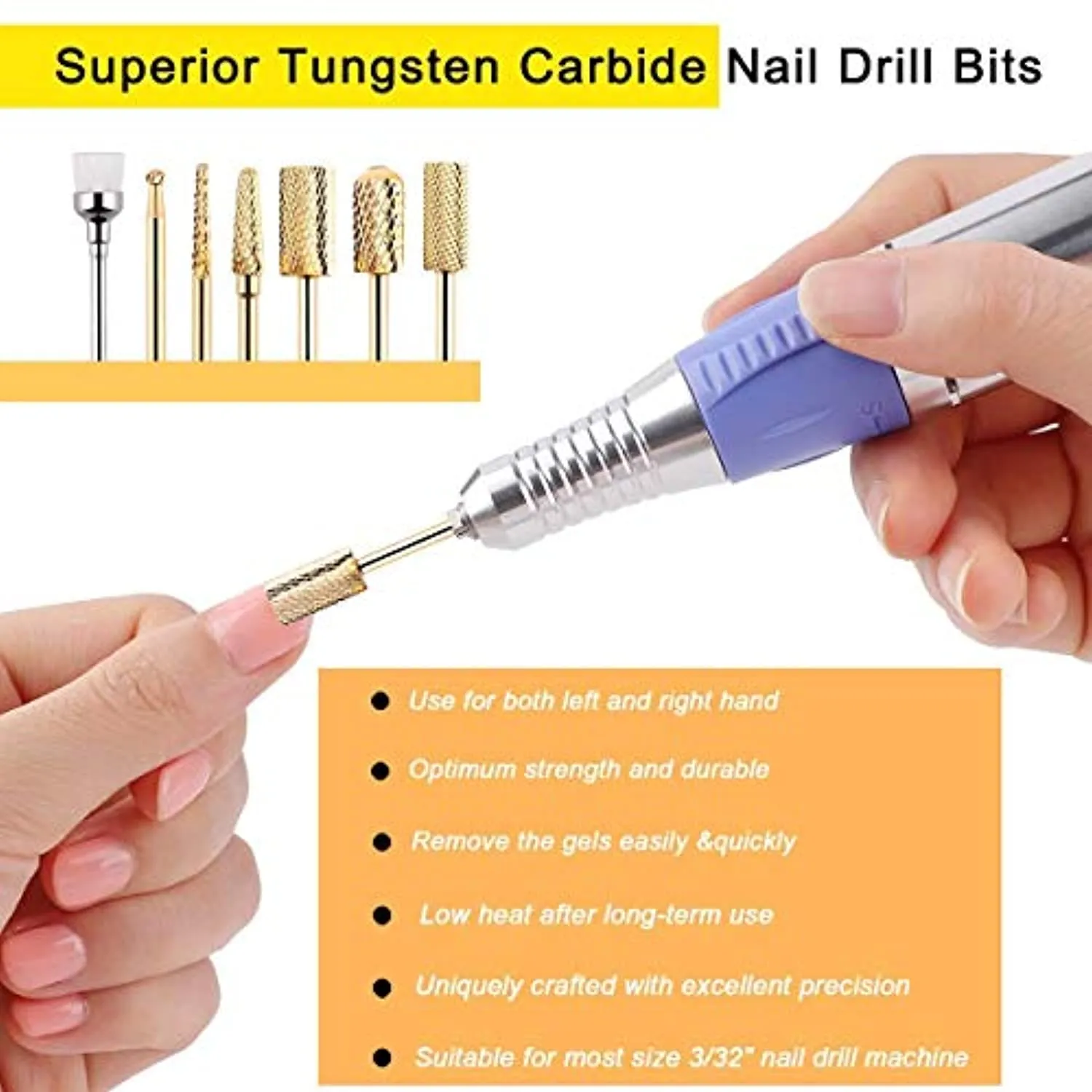 Makartt Geneviere Electric Nail Drill Machine with Gold Carbide Nail Drill Bit Set Bundle