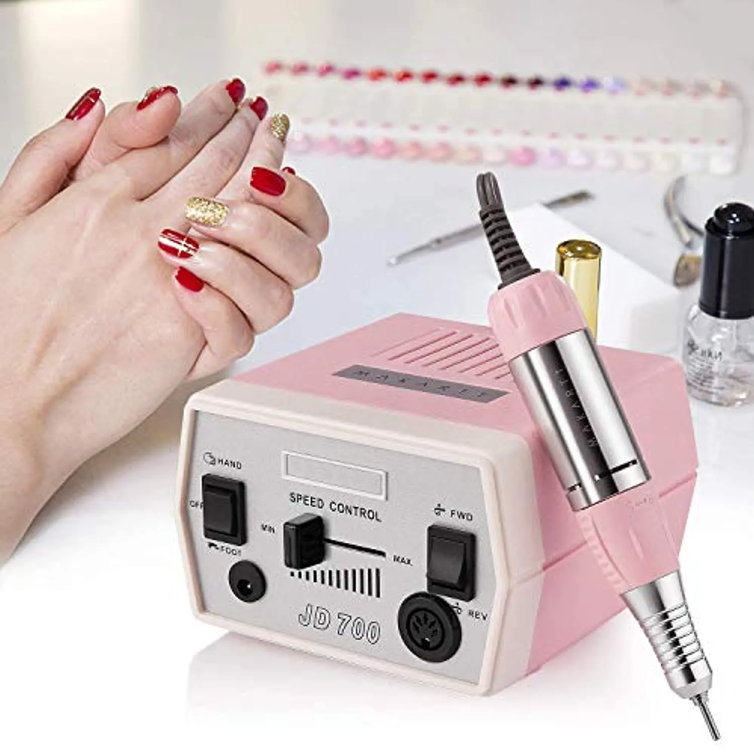 Makartt Geneviere Electric Nail Drill Machine with Gold Carbide Nail Drill Bit Set Bundle