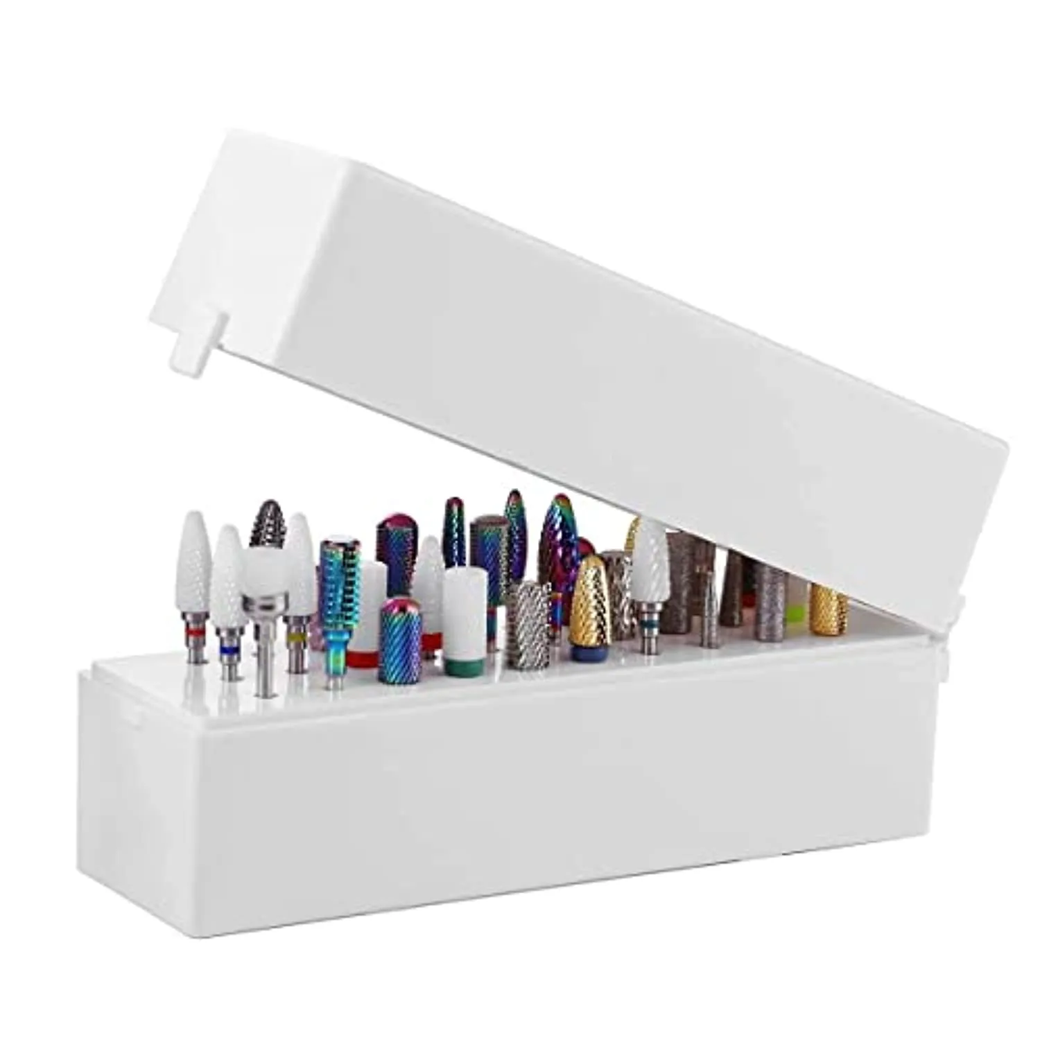 Makartt Nail Drill Bits Holder Dustproof Stand Displayer Organizer Bundle With 3XF Nature Nail Buffer Bit