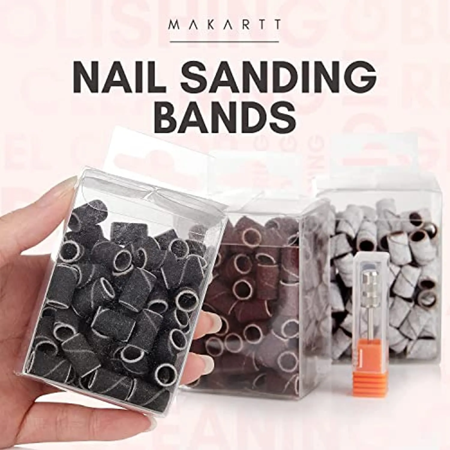 Makartt Nail Drill Bits Sanding Bands for Nail Drill #80#150#240 Grits 300Pcs Nail File Sanding Bands Bundle With 10Pcs Tungsten Carbide Nail Drill Bits