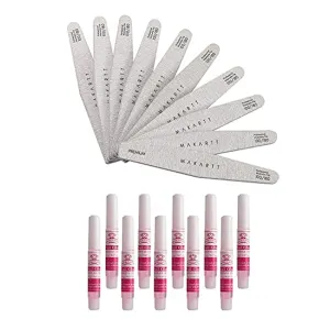 Makartt Super Strong Nail Glue with Nail File Zebra Nail Files Bundle， 0.07oz 10Pcs Nail Tips Glue for Stick On Nails Long Lasting， 100 180 Grit 10PCS Nail File Kit for Acrylic Nails Poly Nail Gel