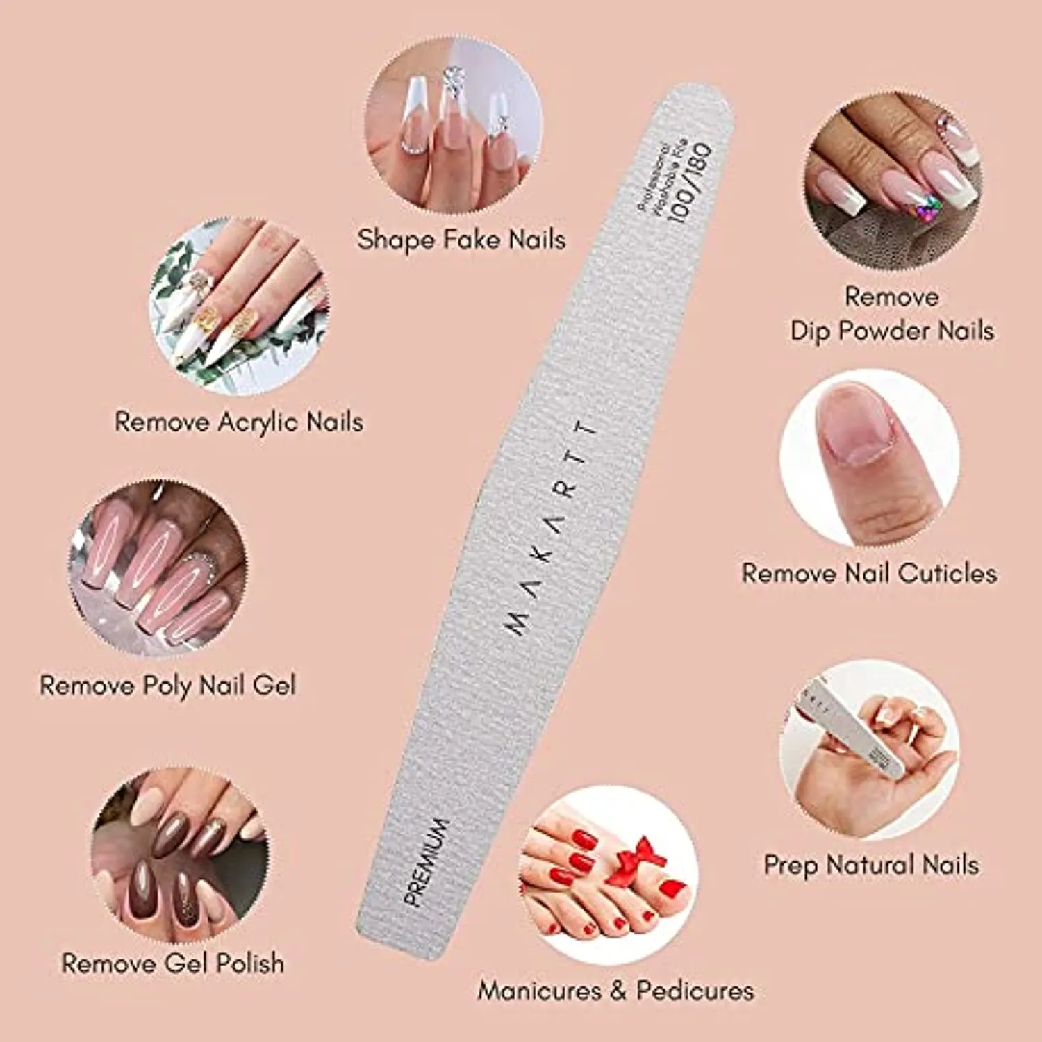 Makartt Super Strong Nail Glue with Nail File Zebra Nail Files Bundle， 0.07oz 10Pcs Nail Tips Glue for Stick On Nails Long Lasting， 100 180 Grit 10PCS Nail File Kit for Acrylic Nails Poly Nail Gel