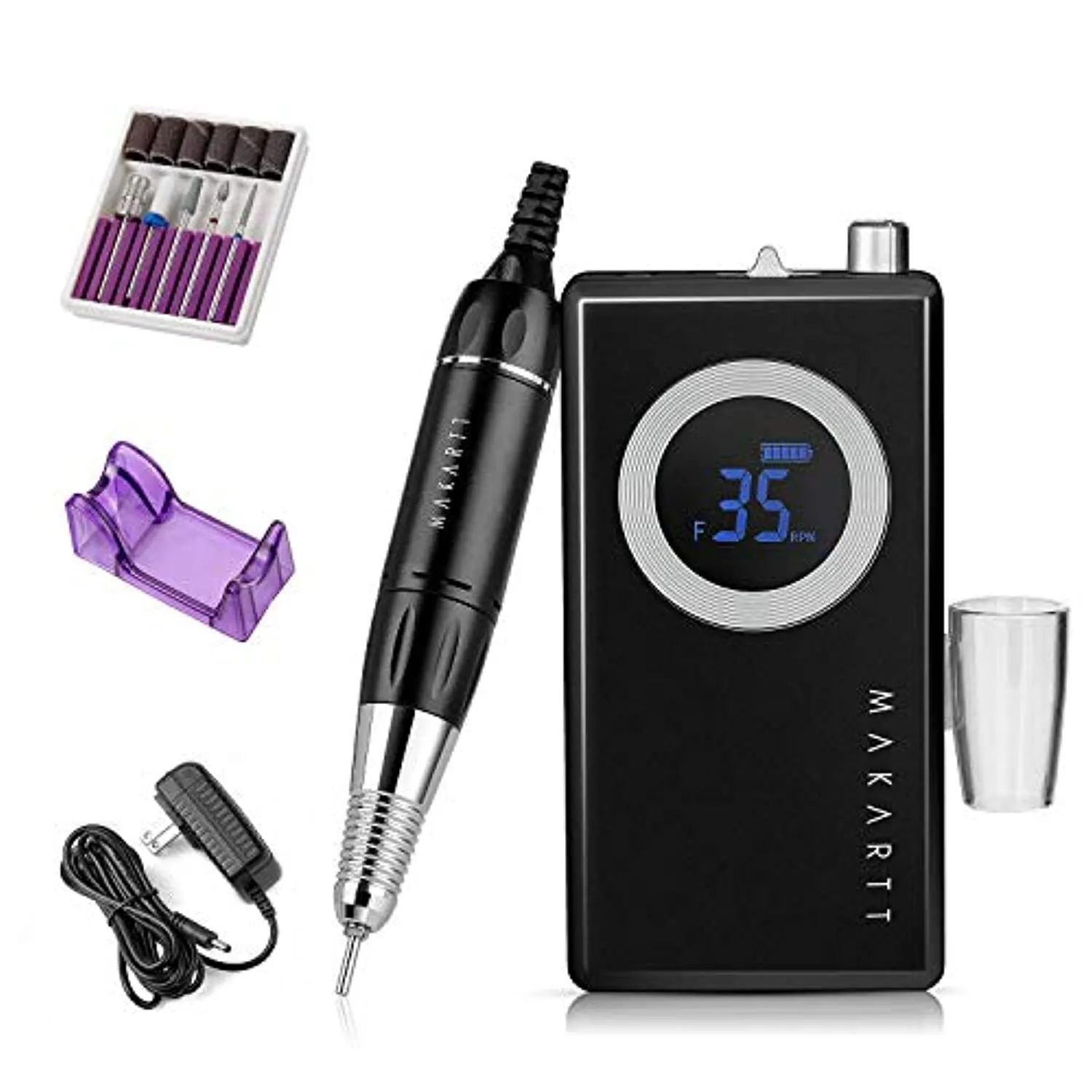 Makarttwith Black Rechargeable Nail Drill Machine Stephanee Electric Nail File with Tungsten Carbide Nail Drill Bits Set Bundle