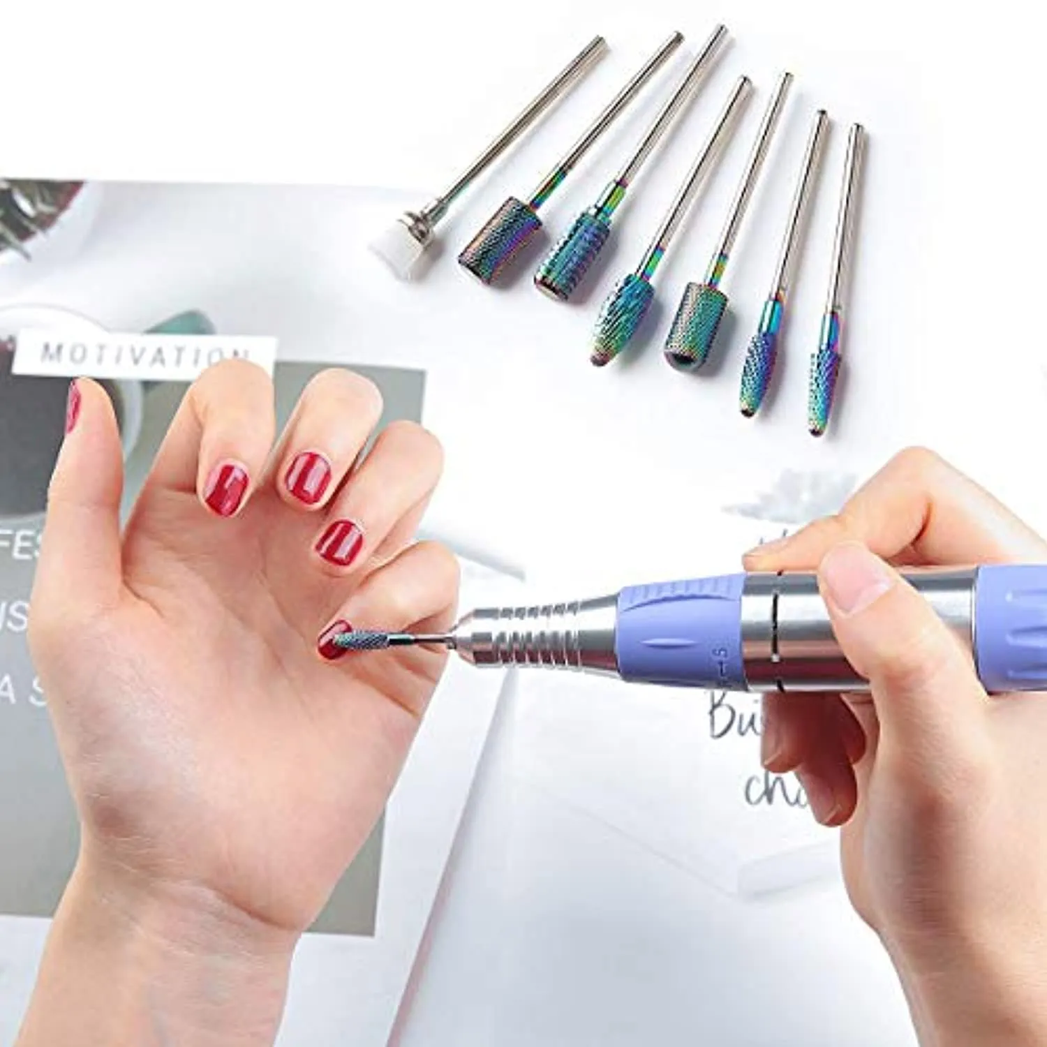 Makarttwith Black Rechargeable Nail Drill Machine Stephanee Electric Nail File with Tungsten Carbide Nail Drill Bits Set Bundle