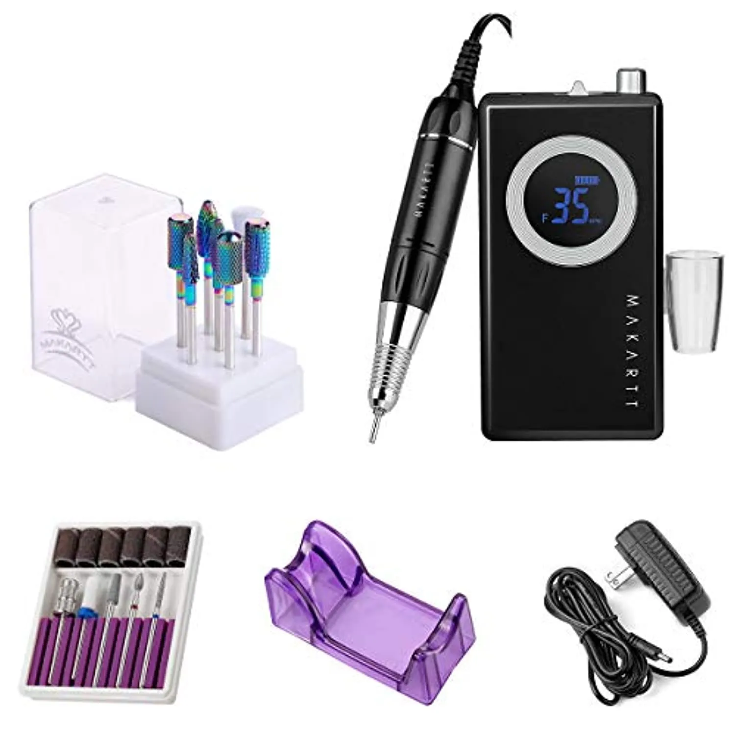 Makarttwith Black Rechargeable Nail Drill Machine Stephanee Electric Nail File with Tungsten Carbide Nail Drill Bits Set Bundle