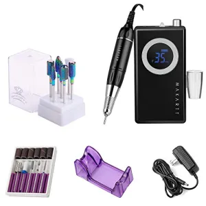 Makarttwith Black Rechargeable Nail Drill Machine Stephanee Electric Nail File with Tungsten Carbide Nail Drill Bits Set Bundle