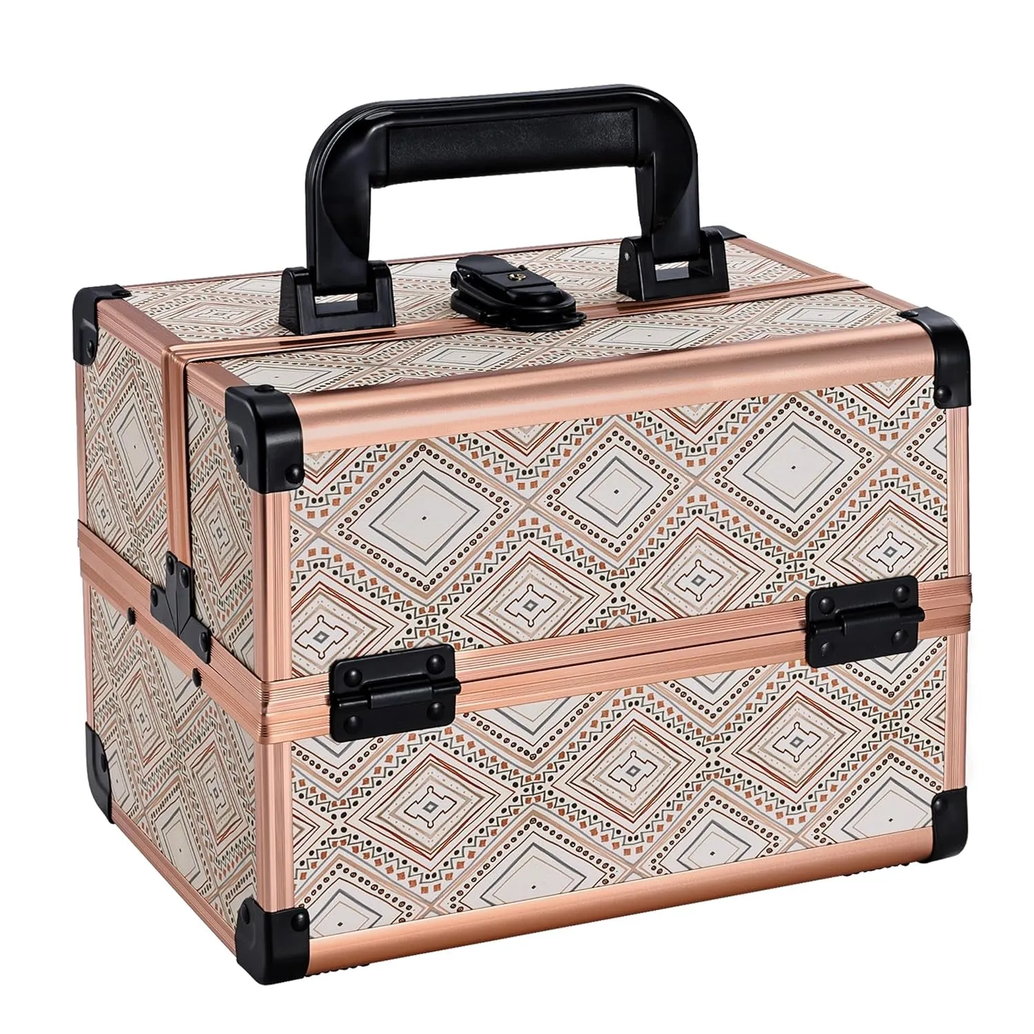 Makeup Train Case Cosmetic Box Portable Makeup Case Organizer 2 Trays Makeup Storage with Mirror Locking for Cosmetologist Aesthetic Supplies Nail Tech Traveling Makeup Box Mermaid Pink