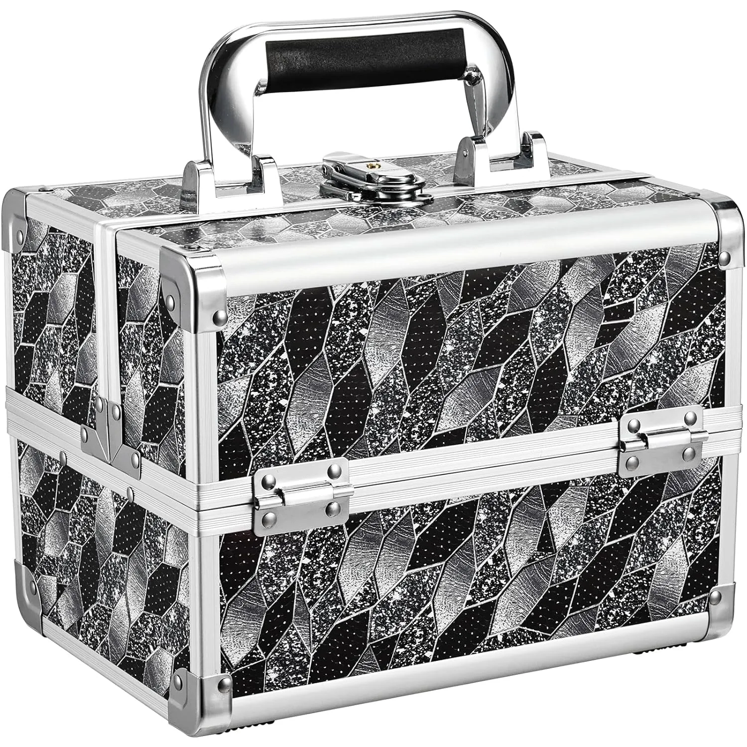 Makeup Train Case Cosmetic Box Portable Makeup Case Organizer 2 Trays Makeup Storage with Mirror Locking for Cosmetologist Aesthetic Supplies Nail Tech Traveling Makeup Box Mermaid Pink