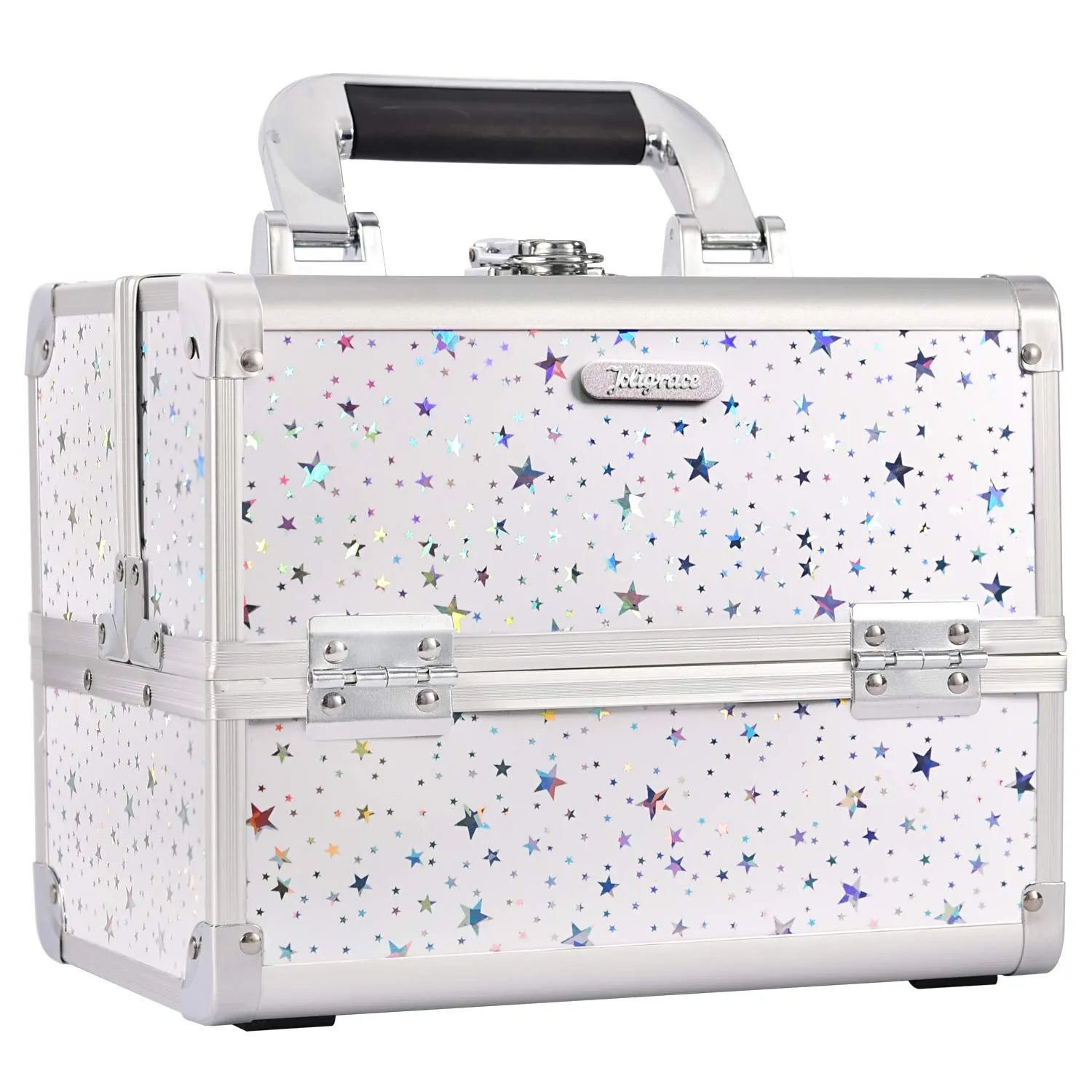 Makeup Train Case Cosmetic Box Portable Makeup Case Organizer 2 Trays Makeup Storage with Mirror Locking for Cosmetologist Aesthetic Supplies Nail Tech Traveling Makeup Box Mermaid Pink