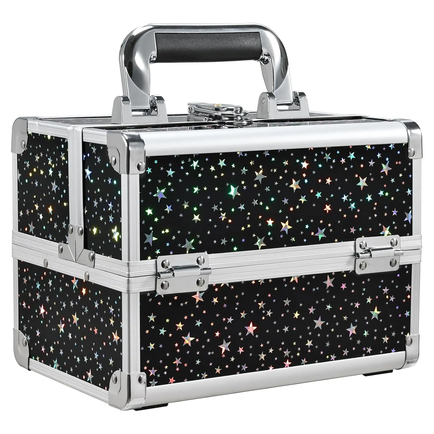 Makeup Train Case Cosmetic Box Portable Makeup Case Organizer 2 Trays Makeup Storage with Mirror Locking for Cosmetologist Aesthetic Supplies Nail Tech Traveling Makeup Box Mermaid Pink