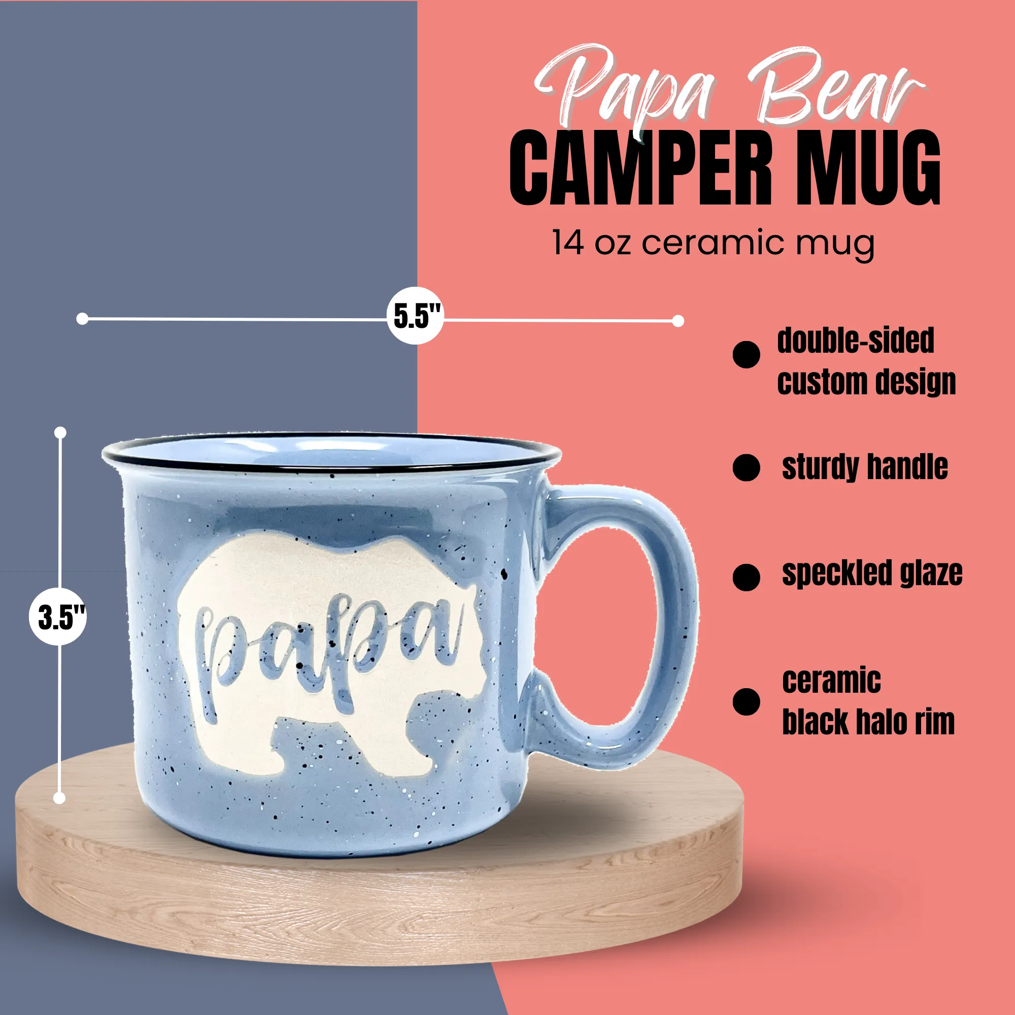 Mama Bear & Papa Bear Coffee Mug - Cute Coffee Cups for Men and Women - Unique Fun Gifts for Him, Her, Mother's Day, Father's Day, Christmas (Mama Bear Coral & Papa Bear Light Blue Gift Set)