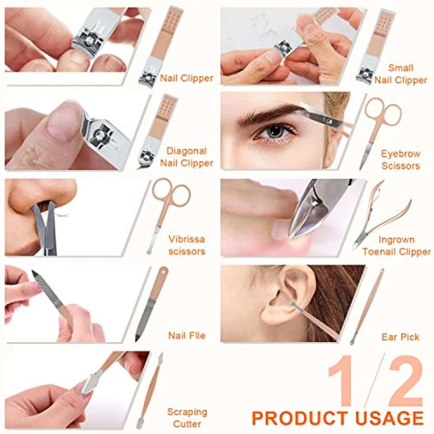 Manicure Set Nail Clippers Pedicure Kit, Professional Stainless Steel Personal Grooming Kit, 18 in 1 Nail Care Tools with Luxurious Leather Travel Case for men and women