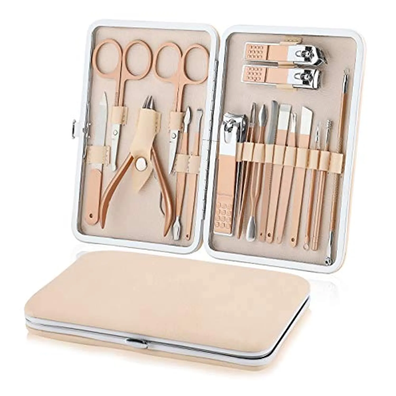 Manicure Set Nail Clippers Pedicure Kit, Professional Stainless Steel Personal Grooming Kit, 18 in 1 Nail Care Tools with Luxurious Leather Travel Case for men and women