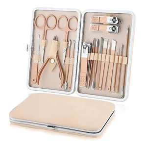 Manicure Set Nail Clippers Pedicure Kit, Professional Stainless Steel Personal Grooming Kit, 18 in 1 Nail Care Tools with Luxurious Leather Travel Case for men and women