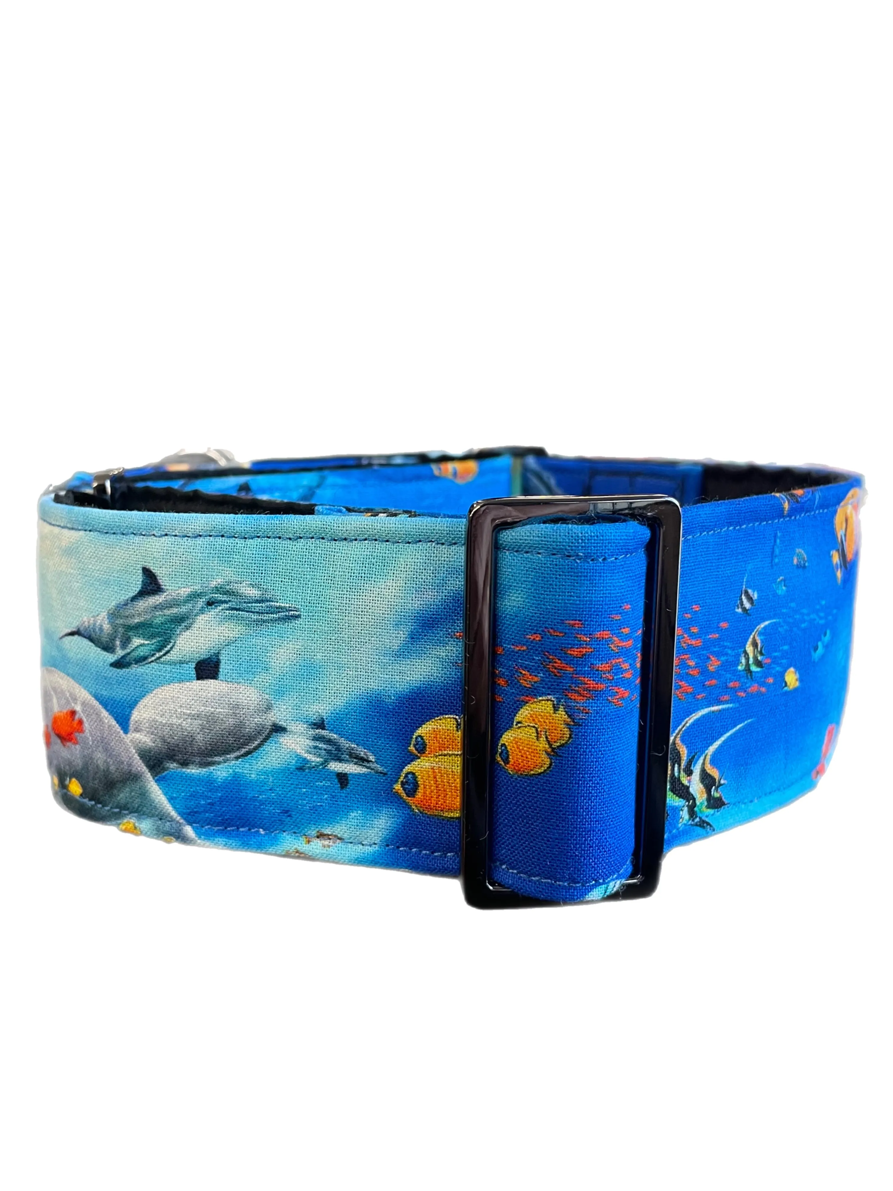 Marine life Greyhound Martingale collar dolphins turtle fish cotton covered 50mm width super soft
