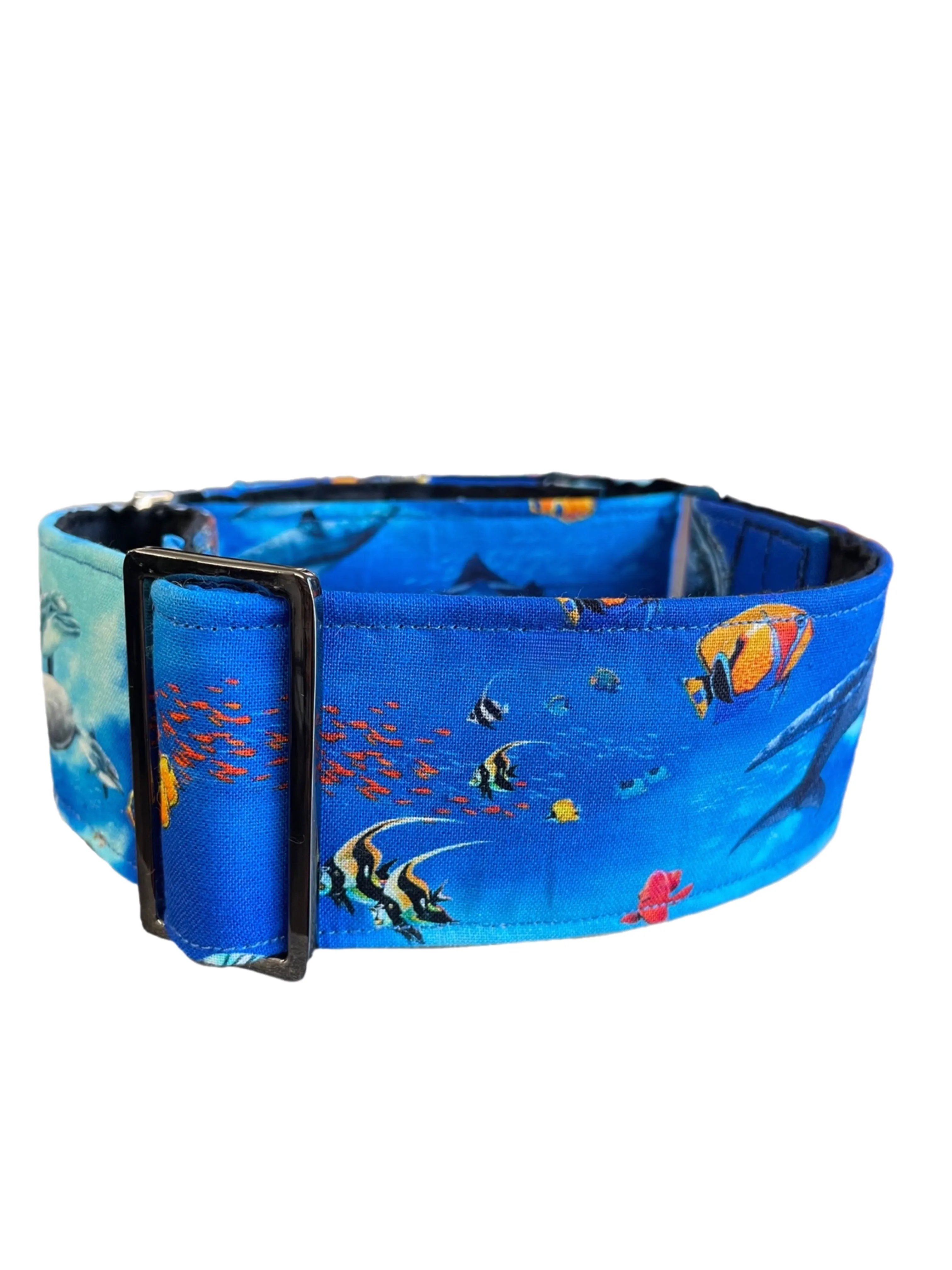 Marine life Greyhound Martingale collar dolphins turtle fish cotton covered 50mm width super soft