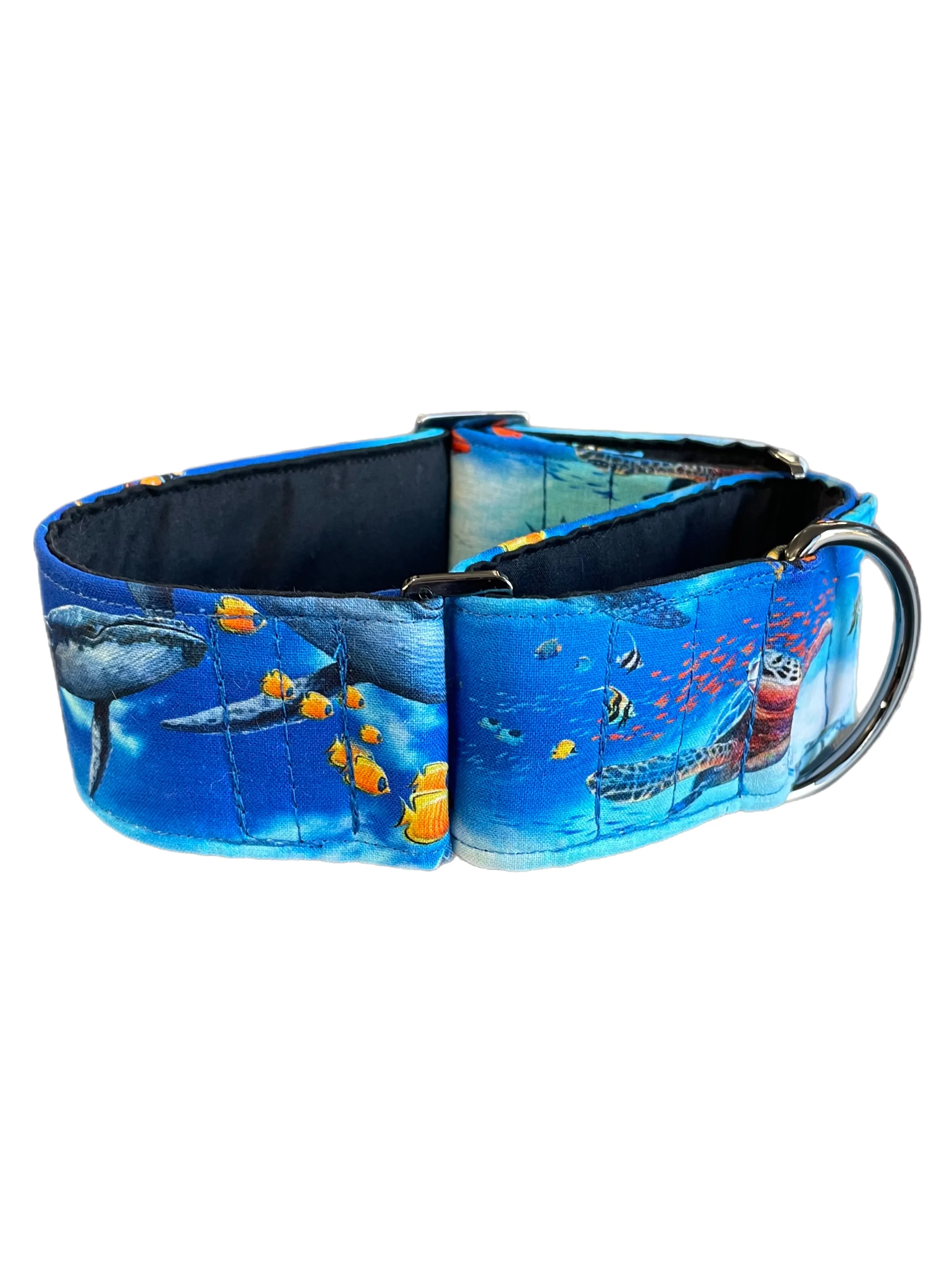 Marine life Greyhound Martingale collar dolphins turtle fish cotton covered 50mm width super soft