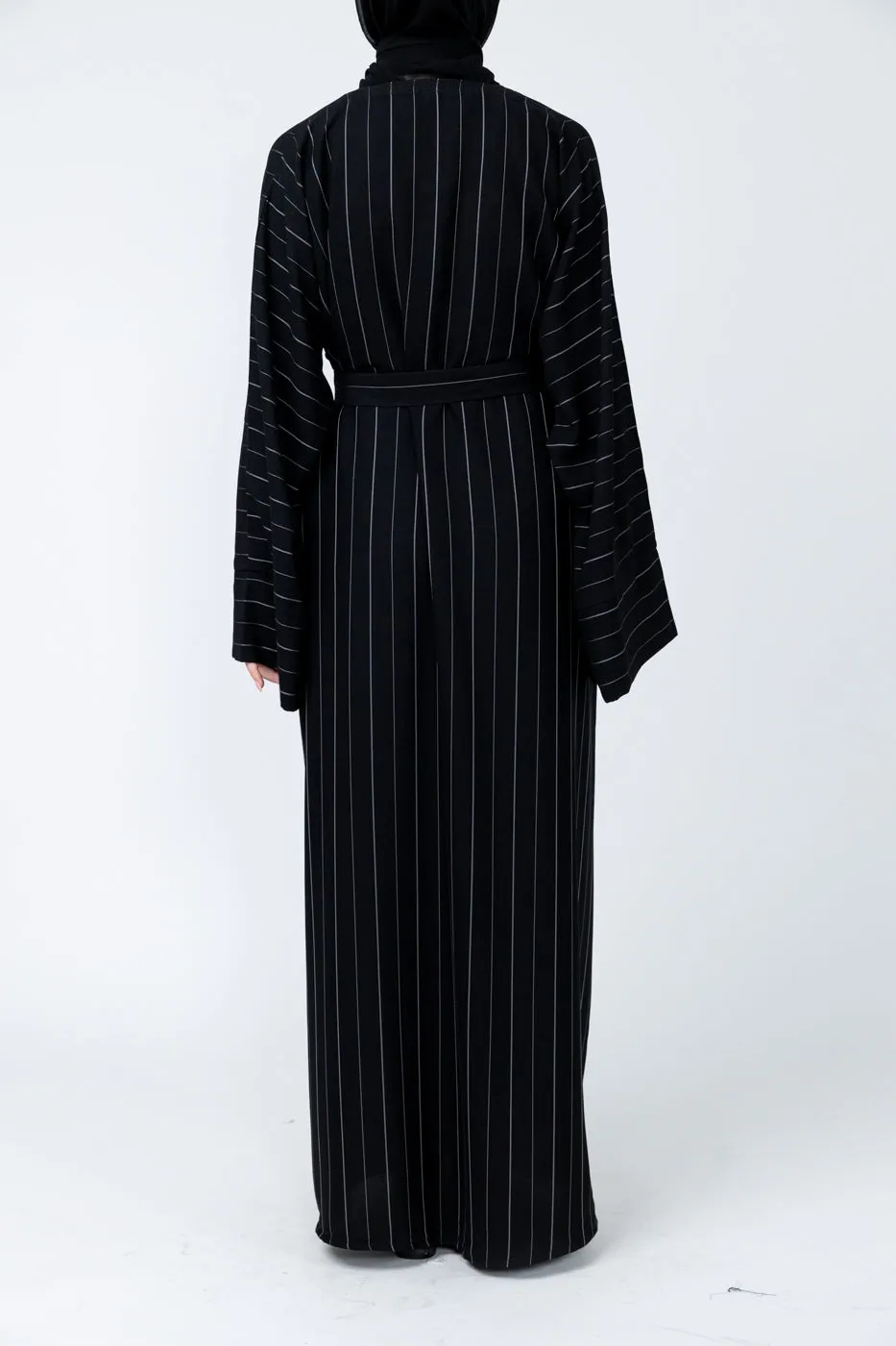 Marwa Straight Abaya - Black pinstripe