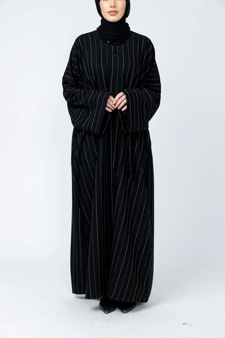 Marwa Straight Abaya - Black pinstripe