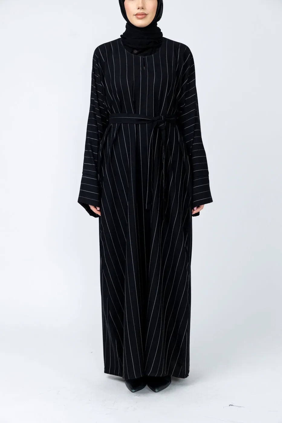 Marwa Straight Abaya - Black pinstripe