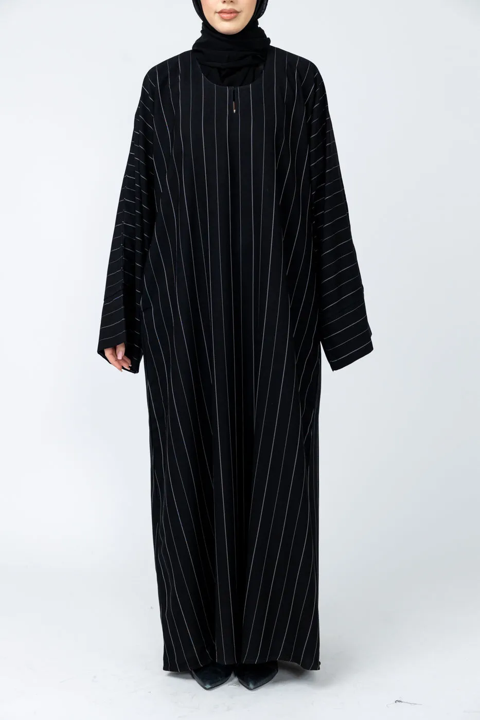 Marwa Straight Abaya - Black pinstripe