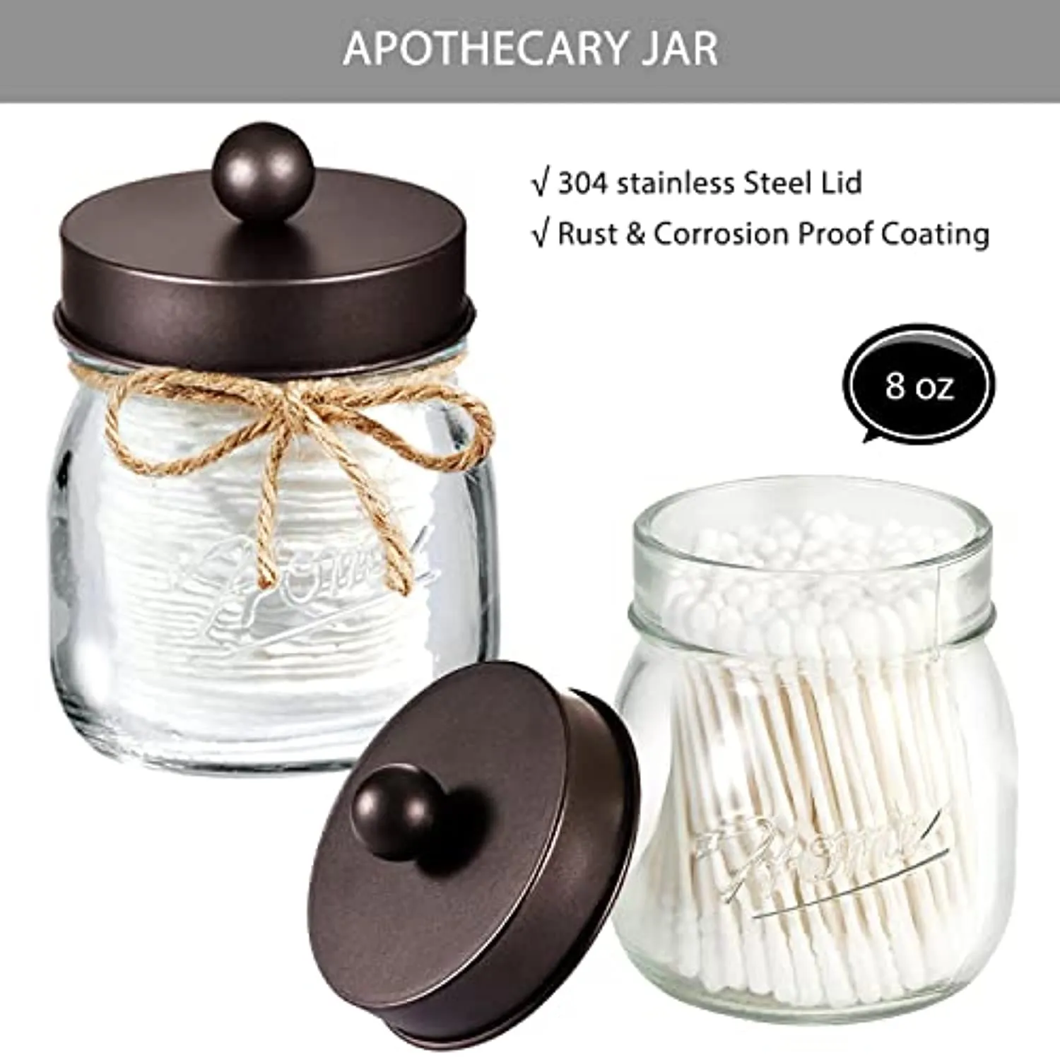 Mason Jar Bathroom Accessories Set (8 PCS) - Lotion Soap Dispenser,Toothbrush Holder,2 Apothecary Jars, Flower Vase,Soap Dish,Vanity Tray,Toilet Paper Holder Storage Bin,Farmhouse Decor (Bronze)