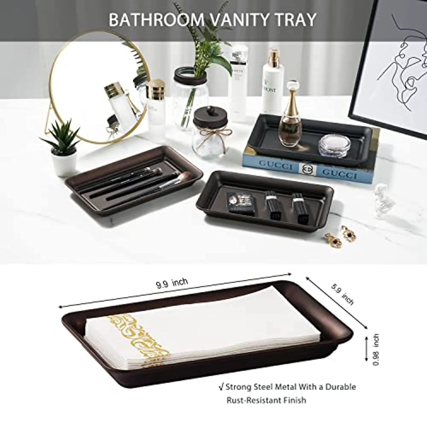 Mason Jar Bathroom Accessories Set (8 PCS) - Lotion Soap Dispenser,Toothbrush Holder,2 Apothecary Jars, Flower Vase,Soap Dish,Vanity Tray,Toilet Paper Holder Storage Bin,Farmhouse Decor (Bronze)