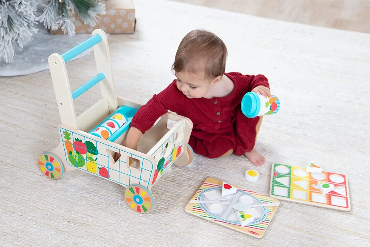 Melissa & Doug Wooden Shape Sorting Grocery Cart