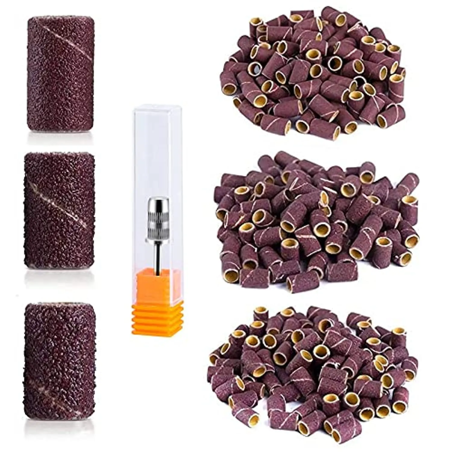 MelodySusie 10Pcs Diamond Nail Drill Bit Set, 3/32'' (2.35mm) Professional Cuticle Drill Bits Kit for Acrylic Gel Nails, Manicure Pedicure Remove Tools, Home Salon Use with 300Pcs Sanding Bands