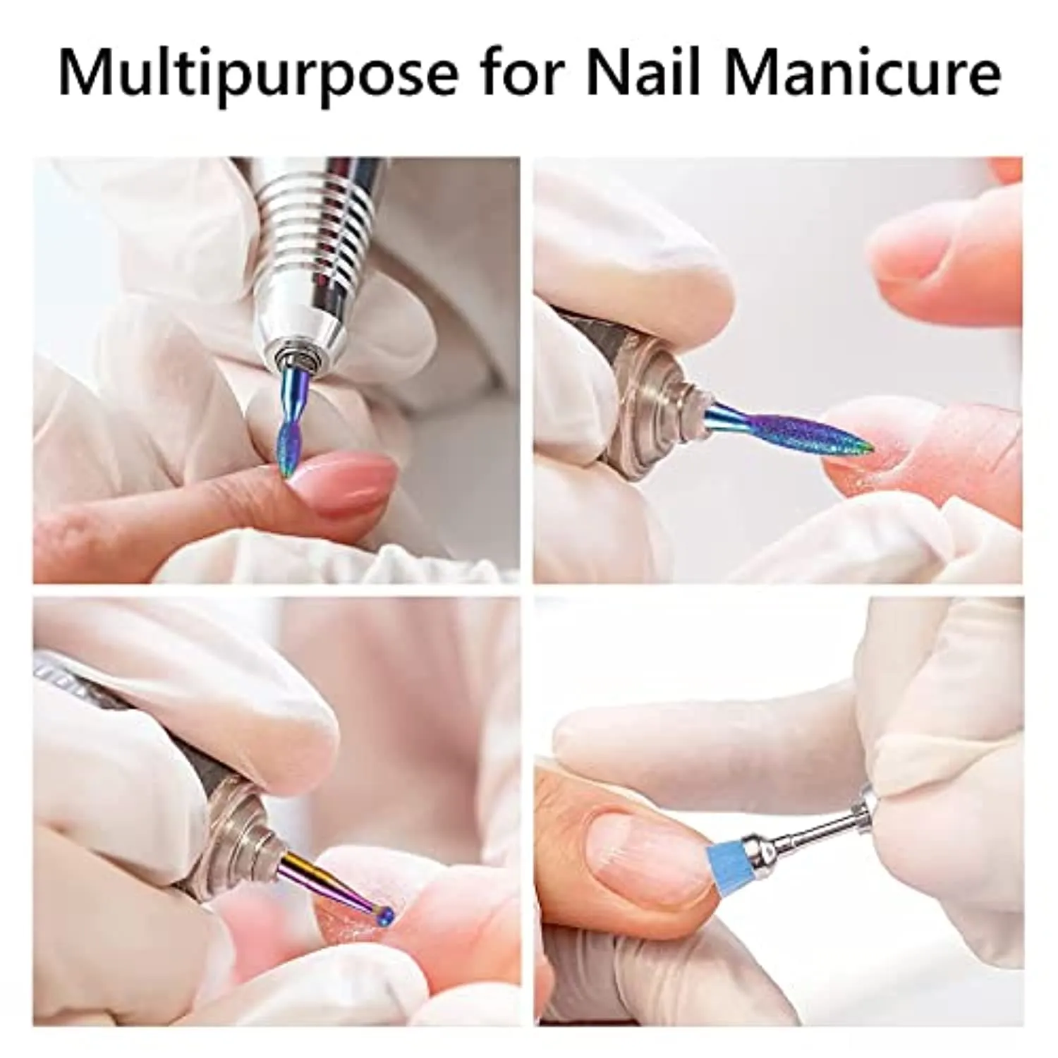 MelodySusie 10Pcs Diamond Nail Drill Bit Set, 3/32'' (2.35mm) Professional Cuticle Drill Bits Kit for Acrylic Gel Nails, Manicure Pedicure Remove Tools, Home Salon Use with 300Pcs Sanding Bands