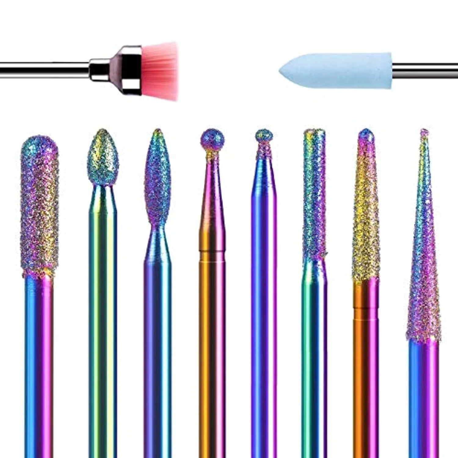 MelodySusie 10Pcs Diamond Nail Drill Bit Set, 3/32'' (2.35mm) Professional Cuticle Drill Bits Kit for Acrylic Gel Nails, Manicure Pedicure Remove Tools, Home Salon Use with 300Pcs Sanding Bands