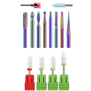 MelodySusie 10Pcs Diamond Nail Drill Bit Set, 3/32 Inch Cuticle Nail Drill Bits for Acrylic Gel Aritificial Nails, Shapen Remove Cleaning Tools for Manicure Pedicure, Home Salon Use
