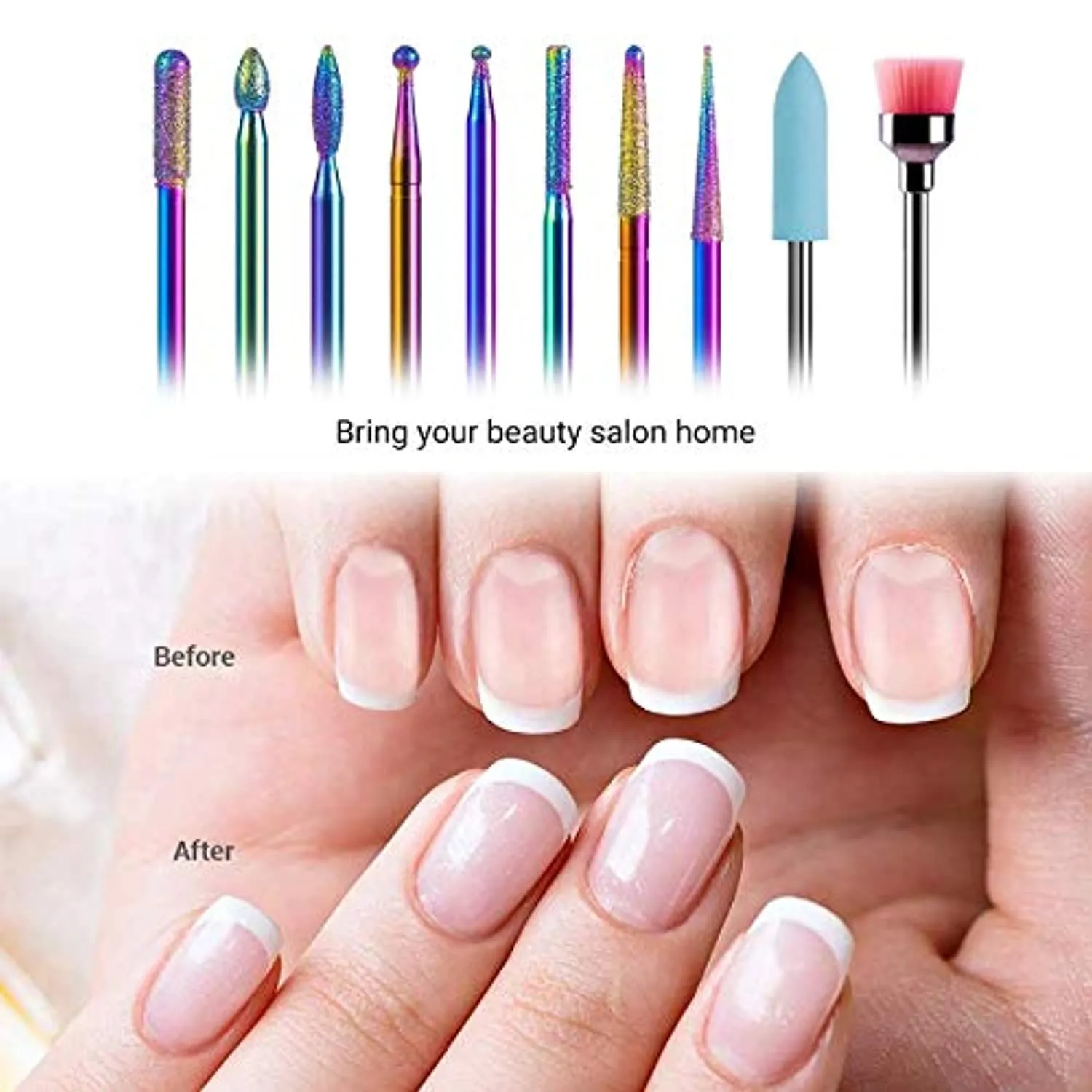 MelodySusie 10Pcs Diamond Nail Drill Bit Set, 3/32 Inch Cuticle Nail Drill Bits for Acrylic Gel Aritificial Nails, Shapen Remove Cleaning Tools for Manicure Pedicure, Home Salon Use