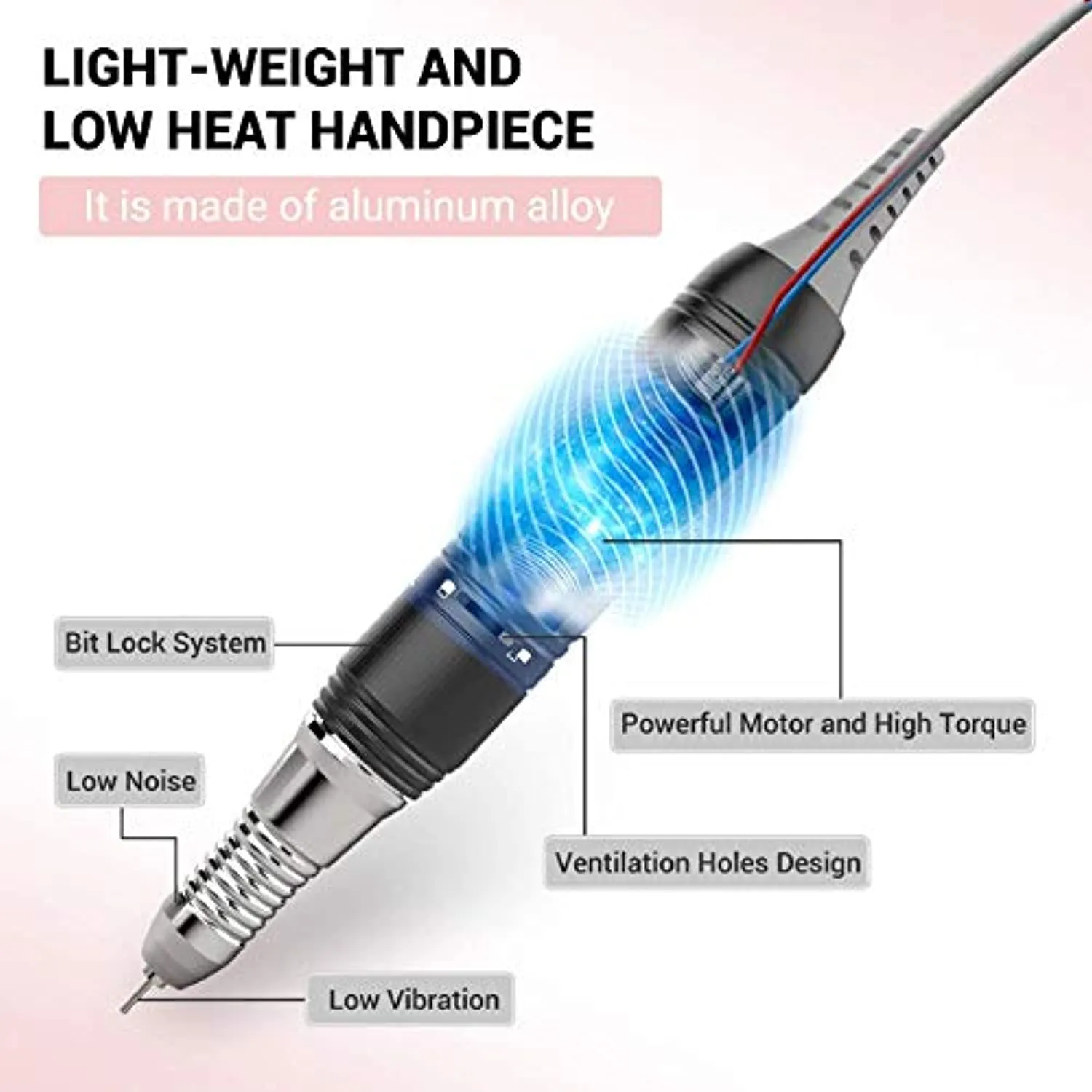 MelodySusie 30000 rpm Professional Nail Drill-Scarlet with 7pcs Tungsten Carbide Nail Drill Bits, High Speed, Low Heat, Low Noise, Low Vibration, Portable Electric Efile Drill for Shaping, Buffing,