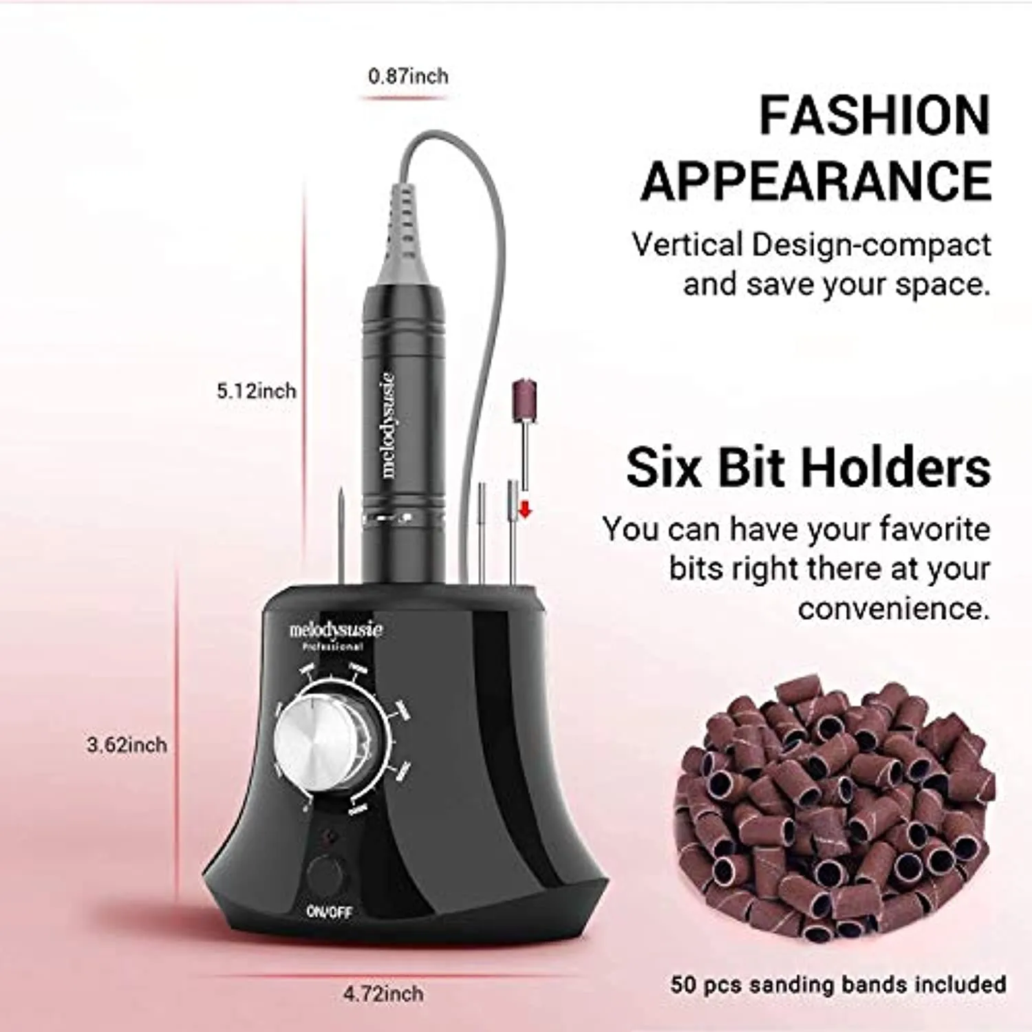 MelodySusie 30000 rpm Professional Nail Drill-Scarlet with 7pcs Tungsten Carbide Nail Drill Bits, High Speed, Low Heat, Low Noise, Low Vibration, Portable Electric Efile Drill for Shaping, Buffing,