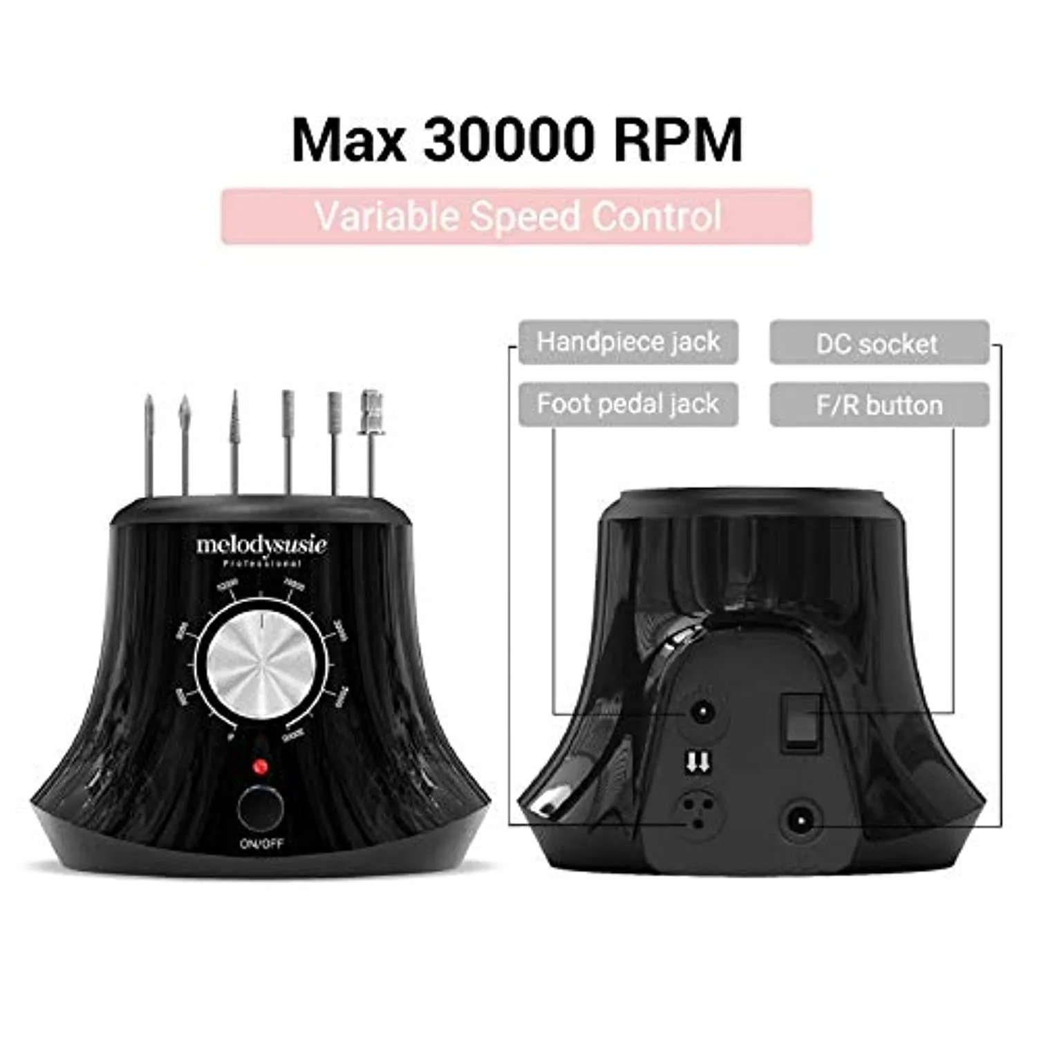 MelodySusie 30000 rpm Professional Nail Drill-Scarlet with 7pcs Tungsten Carbide Nail Drill Bits, High Speed, Low Heat, Low Noise, Low Vibration, Portable Electric Efile Drill for Shaping, Buffing,