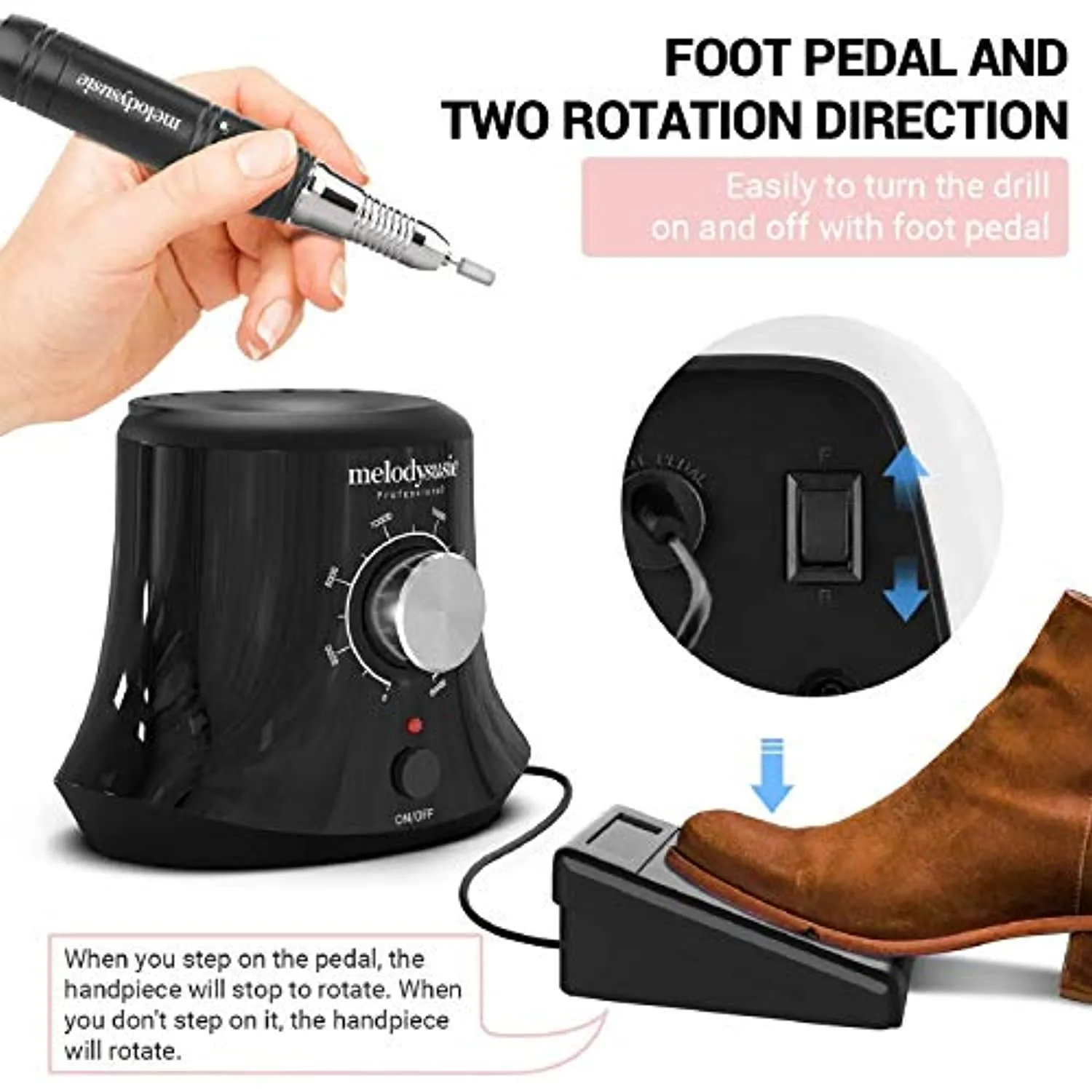 MelodySusie 30000 rpm Professional Nail Drill-Scarlet with 7pcs Tungsten Carbide Nail Drill Bits, High Speed, Low Heat, Low Noise, Low Vibration, Portable Electric Efile Drill for Shaping, Buffing,
